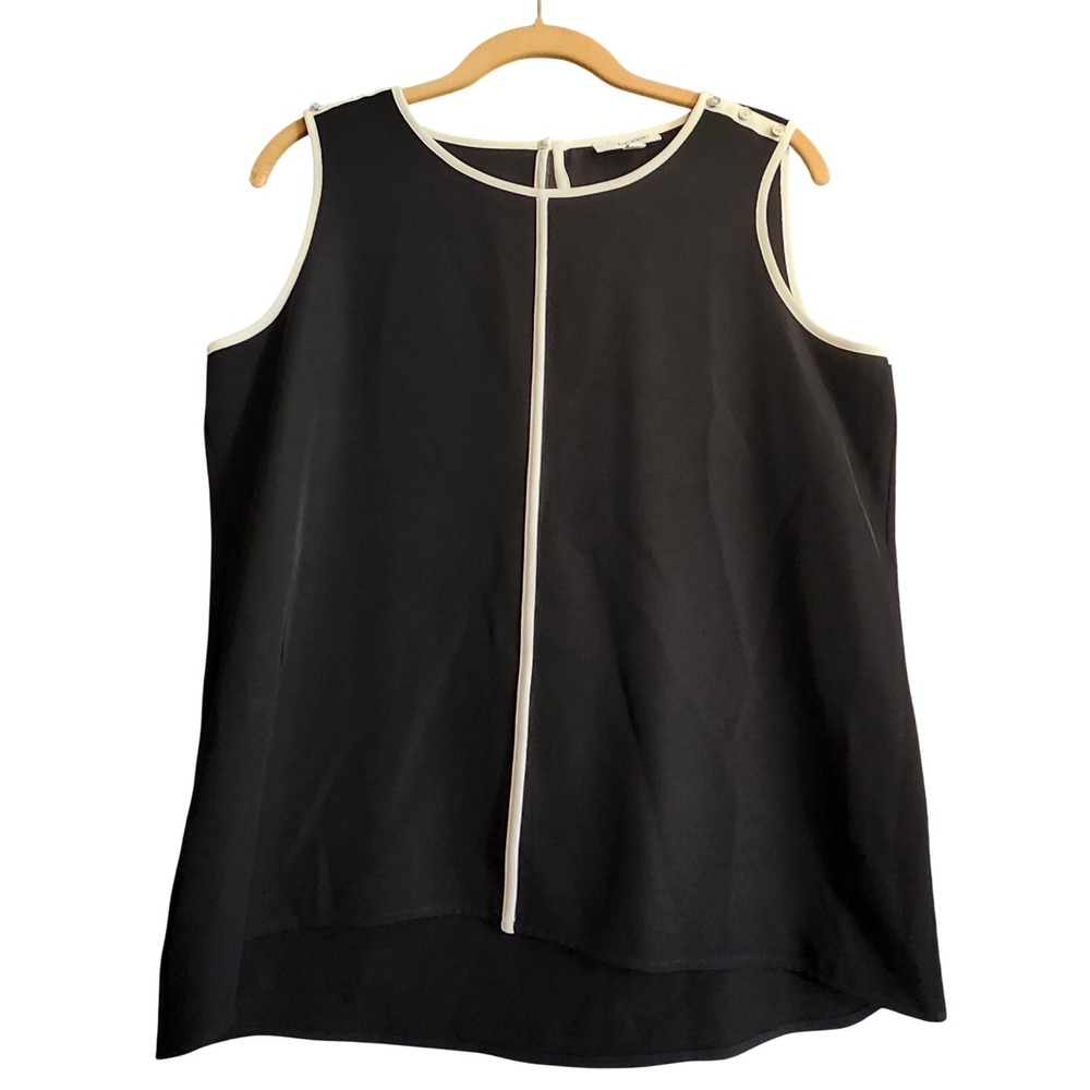 Calvin Klein Top Women Medium Black Excellent Sleeveless Contrast Trim Blouse